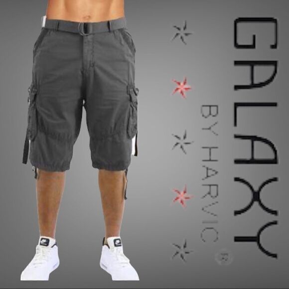 NWT Galaxy By Harvic Men's Belted Tactical Cotton Cargo Shorts Gray sz 48 - Picture 1 of 12